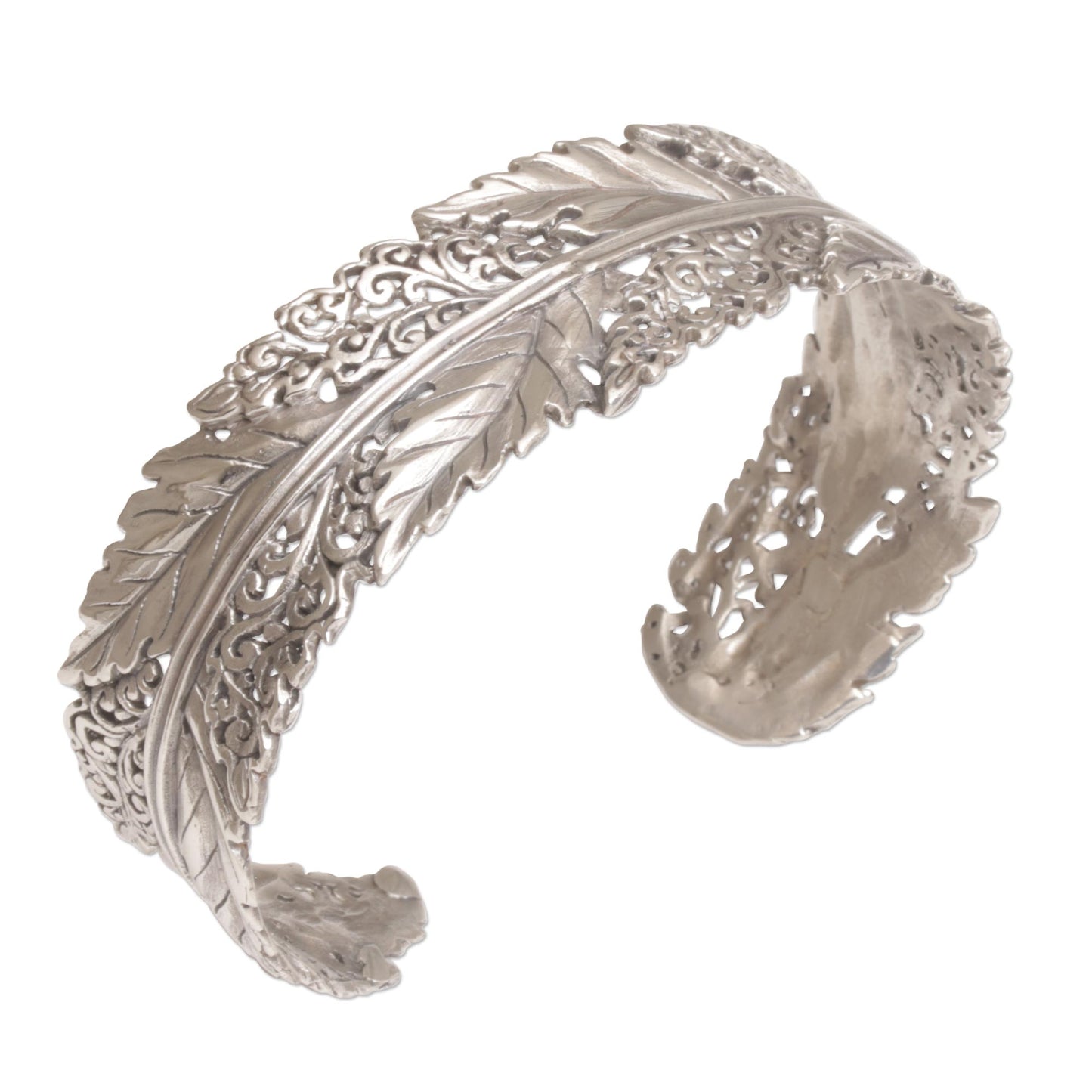 Flawless Leaves Leaf Motif Sterling Silver Cuff Bracelet from Bali