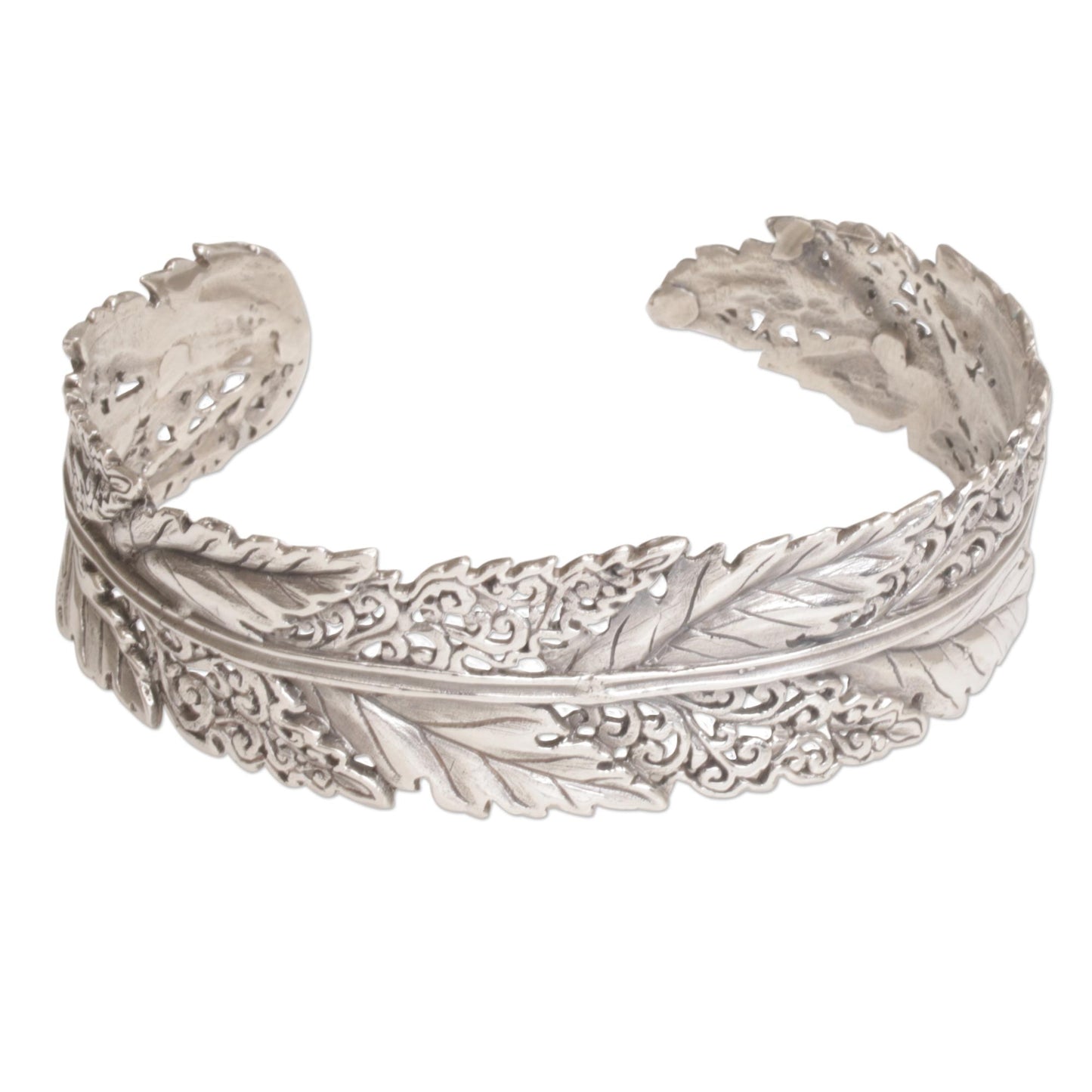 Flawless Leaves Leaf Motif Sterling Silver Cuff Bracelet from Bali