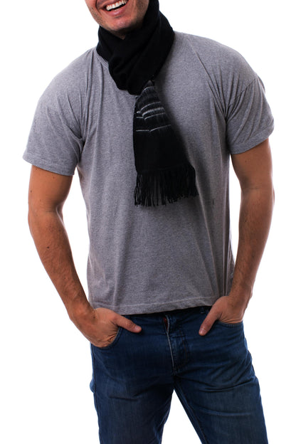 Andean Clouds in Black Artisan Crafted Woven Black Alpaca Blend Scarf for Men
