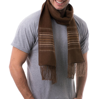 Andean Clouds in Brown Men's Artisan Crafted Woven Brown Alpaca Blend Scarf