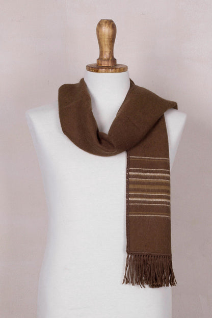 Andean Clouds in Brown Men's Artisan Crafted Woven Brown Alpaca Blend Scarf