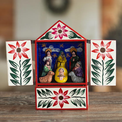 Nativity in Bethlehem Handcrafted Ayacucho Wood Retablo from Peru