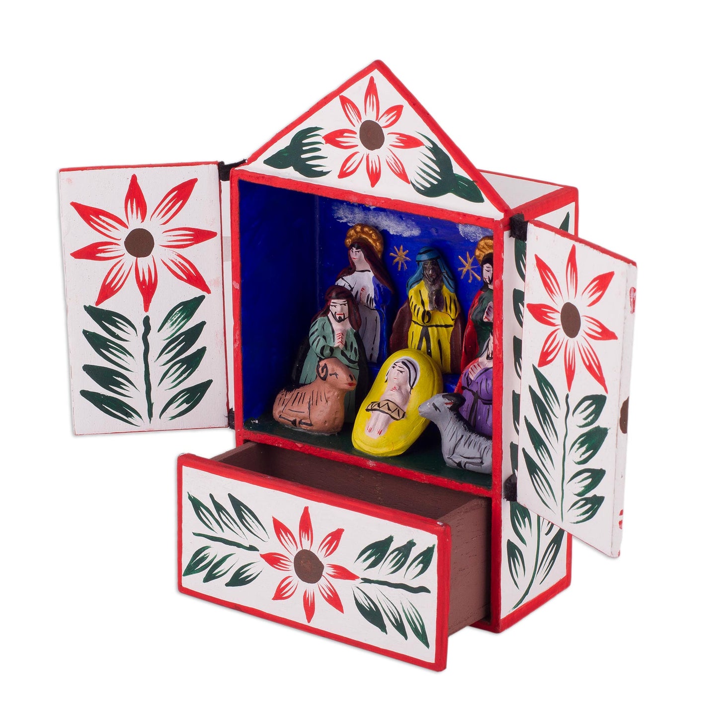 Nativity in Bethlehem Handcrafted Ayacucho Wood Retablo from Peru