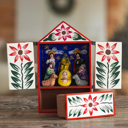 Nativity in Bethlehem Handcrafted Ayacucho Wood Retablo from Peru