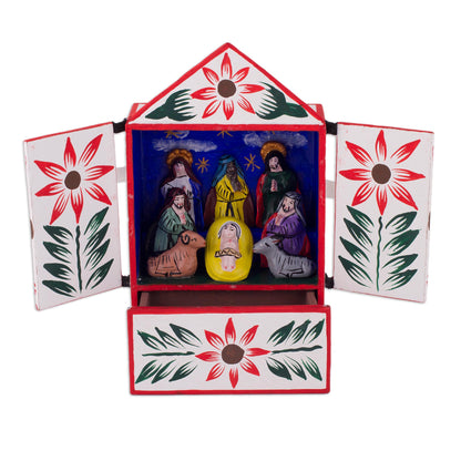 Nativity in Bethlehem Handcrafted Ayacucho Wood Retablo from Peru