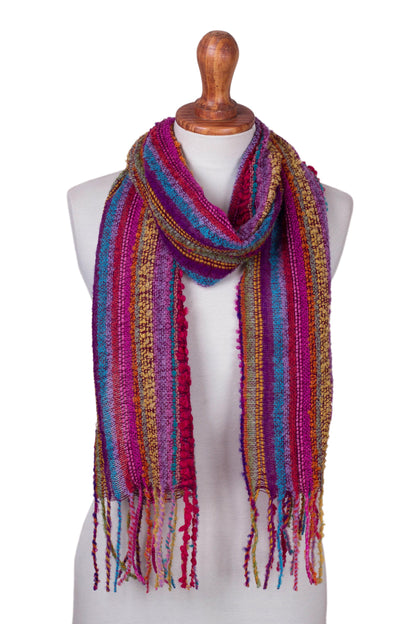 Draped with Color Baby Alpaca Blend Hand Woven Colorful Striped Scarf
