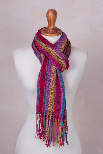 Draped with Color Baby Alpaca Blend Hand Woven Colorful Striped Scarf