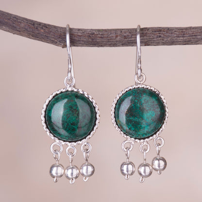 Gypsy Style Circular Chrysocolla and Silver Dangle Earrings from Peru