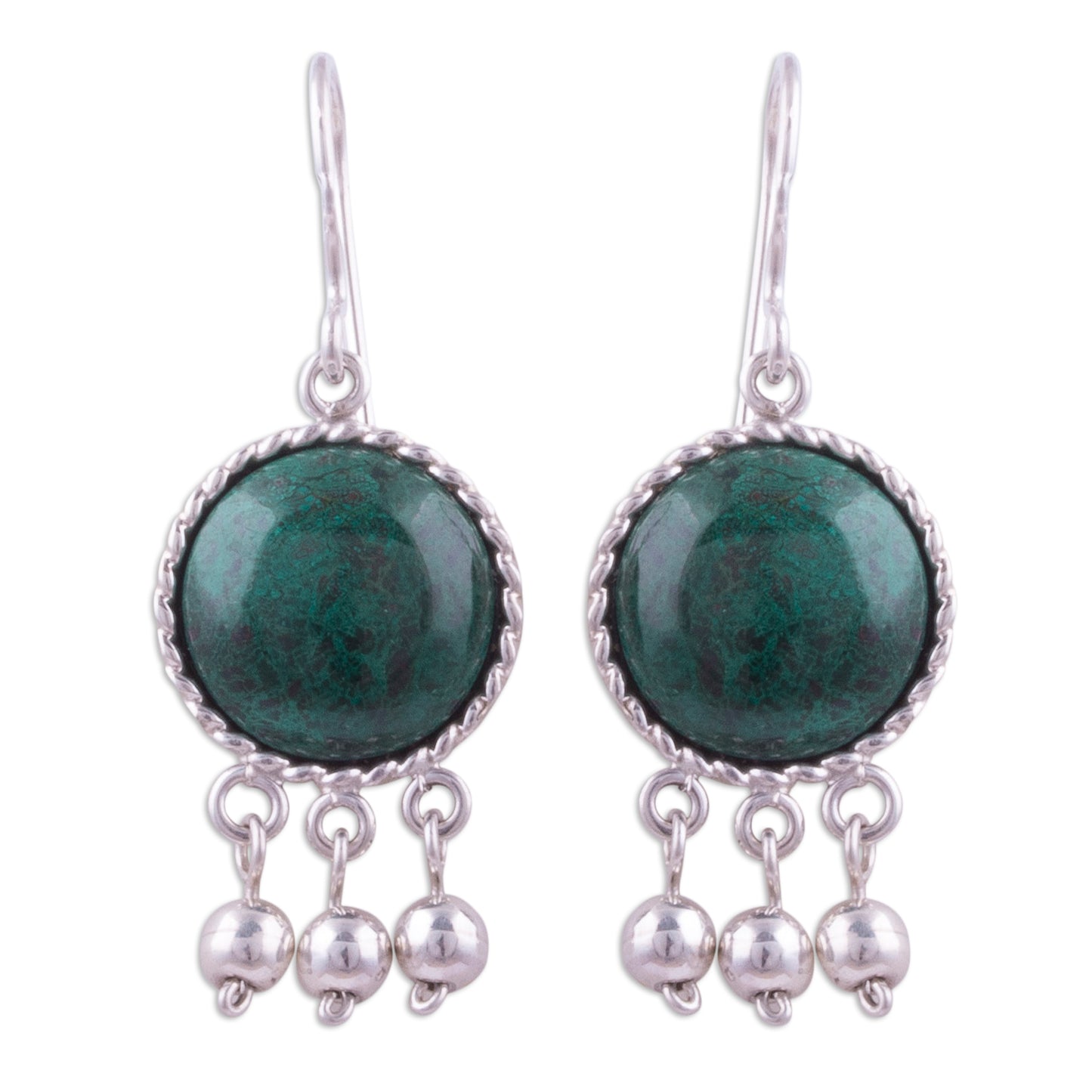 Gypsy Style Circular Chrysocolla and Silver Dangle Earrings from Peru