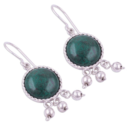 Gypsy Style Circular Chrysocolla and Silver Dangle Earrings from Peru