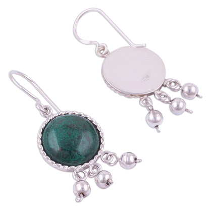 Gypsy Style Circular Chrysocolla and Silver Dangle Earrings from Peru