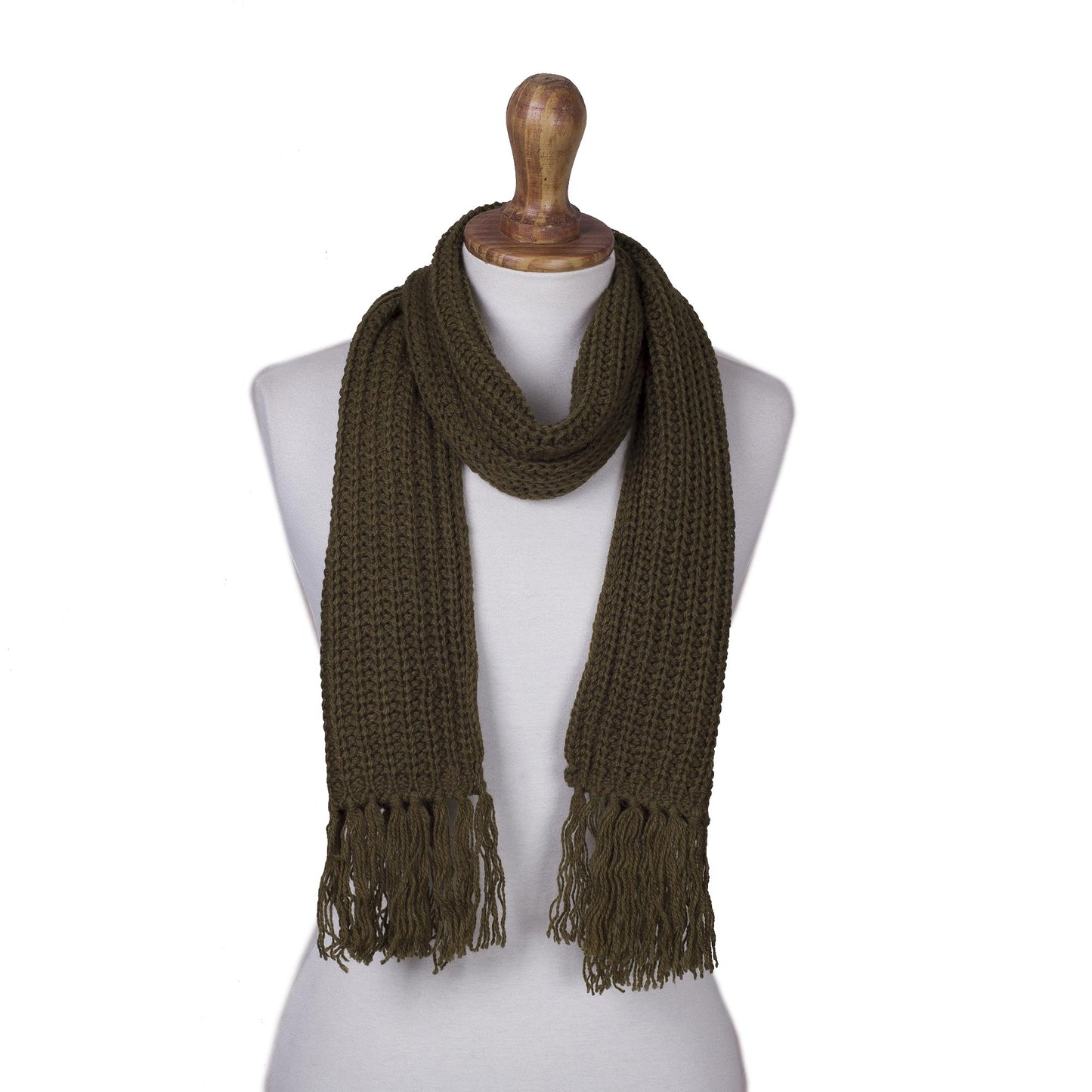 Olive Green Andean Textures Unisex Rib Knit Acrylic Scarf in Olive Green from Peru