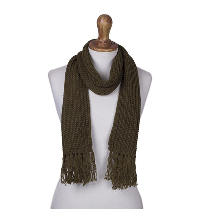 Olive Green Andean Textures Unisex Rib Knit Acrylic Scarf in Olive Green from Peru