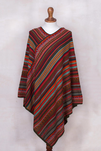 Rivers of Red Red and Multi-Color Striped Acrylic Knit Poncho