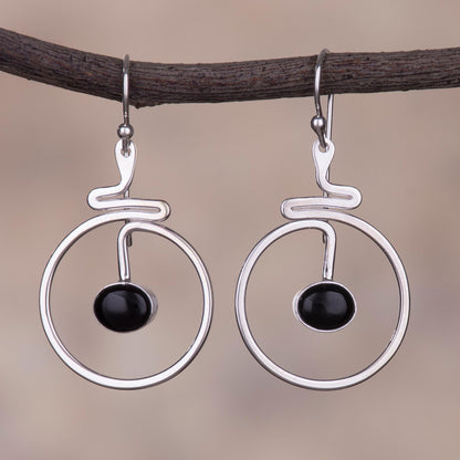 Swirling Moons Round Black Obsidian Dangle Earrings from Peru