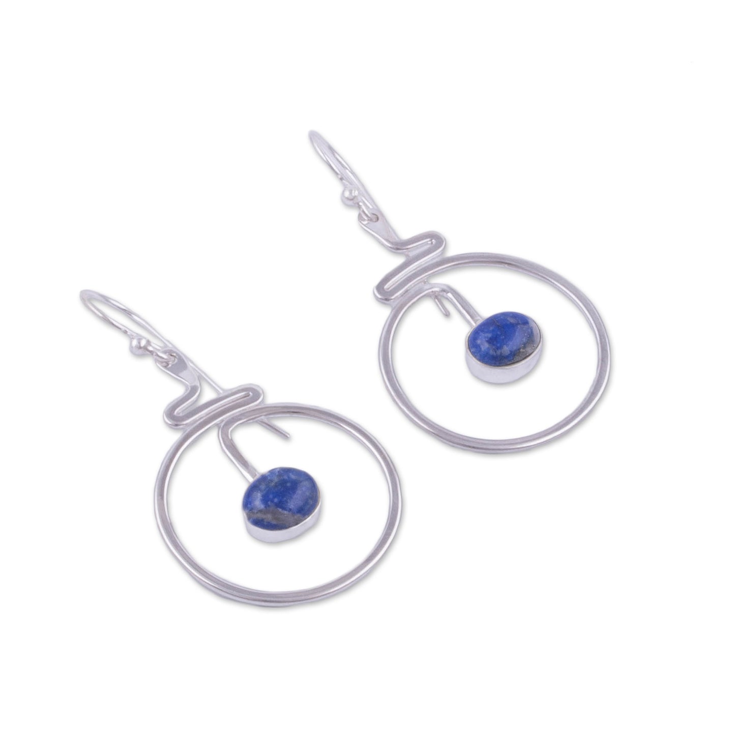 Swirling Moons Round Lapis Lazuli Dangle Earrings from Peru