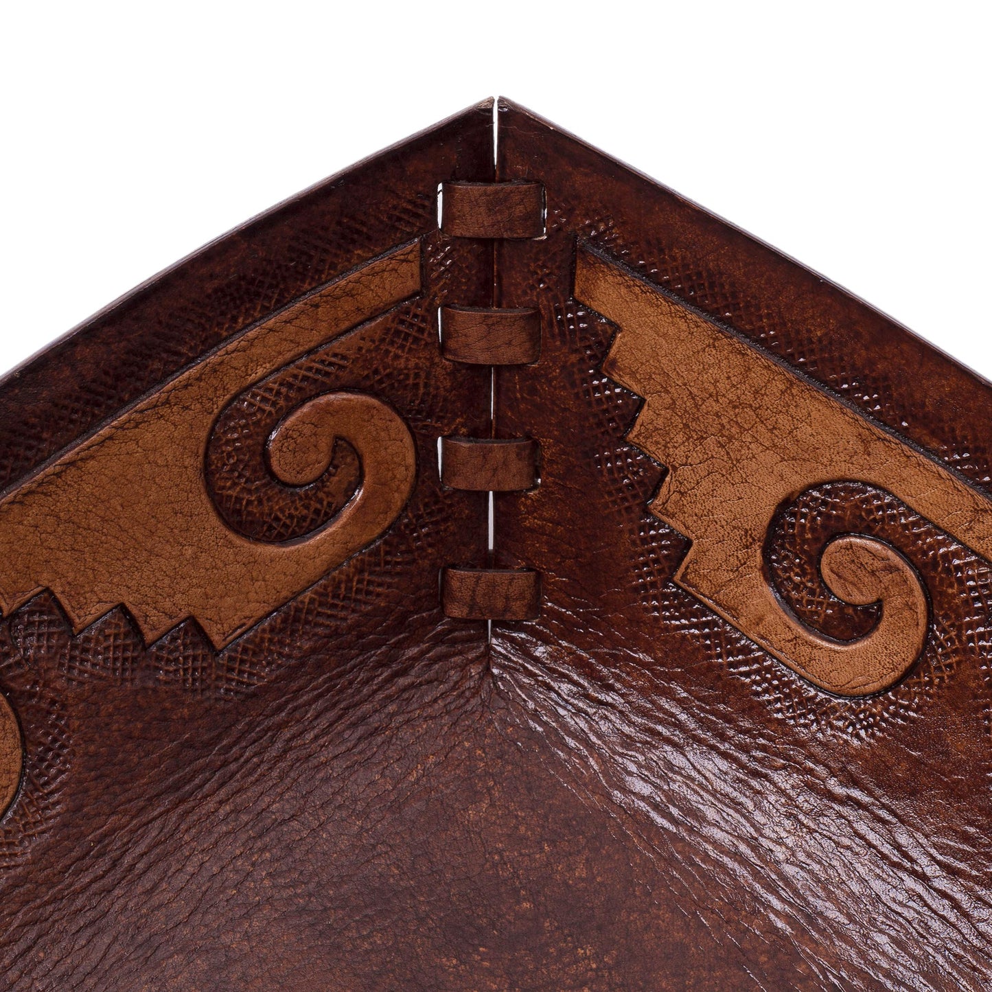 Inca Seacoast Handcrafted Tooled Leather Inca Wave Motif Catchall