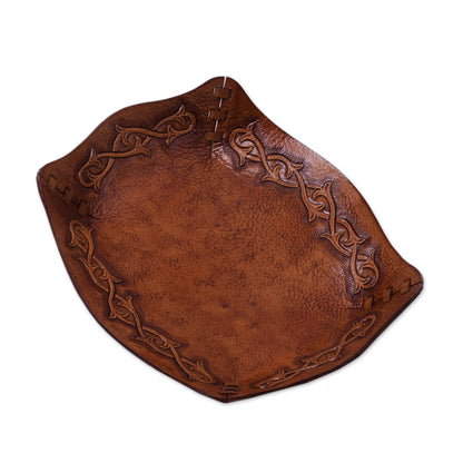 Bramblebush Peruvian Handcrafted Tooled Leather Andean Catchall