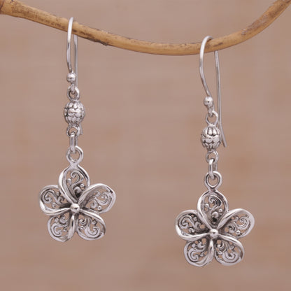 Solitary Jepun Handmade 925 Sterling Silver Floral Earrings Indonesia