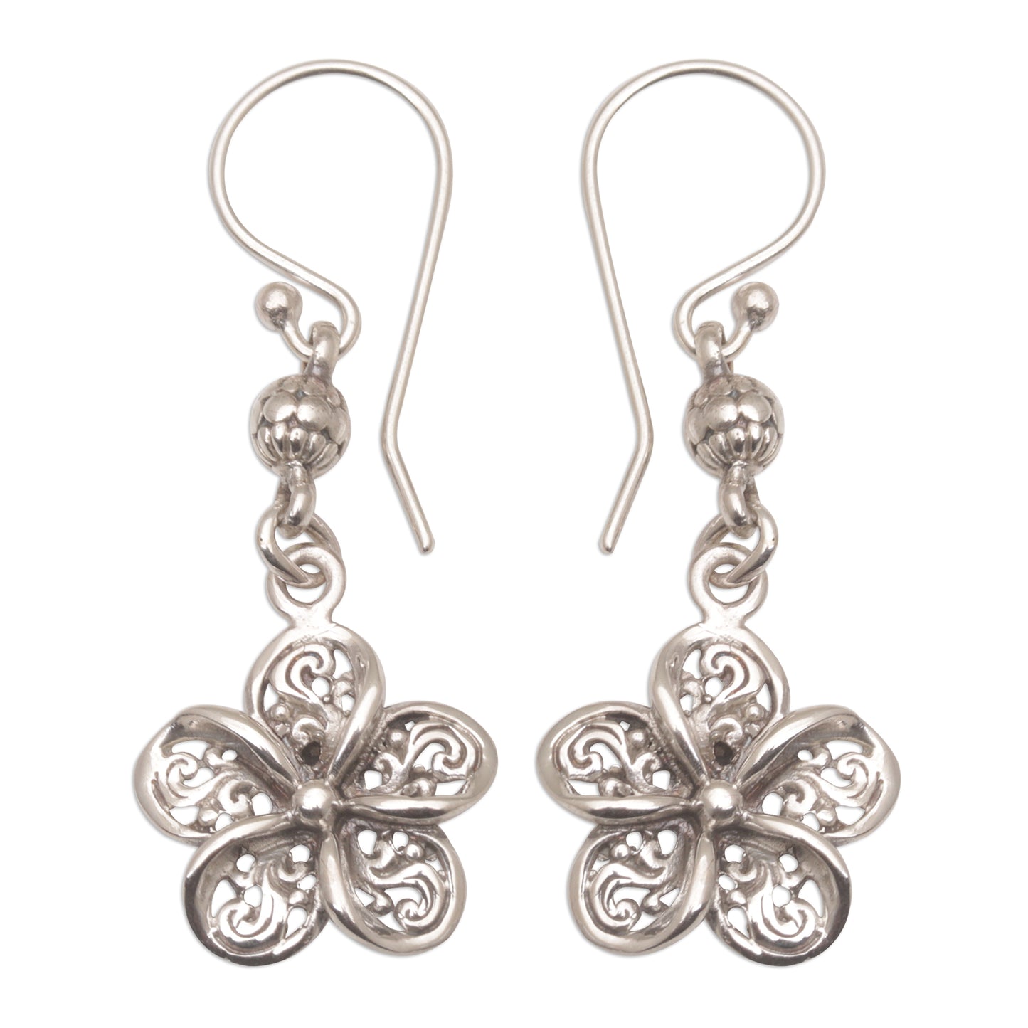 Solitary Jepun Handmade 925 Sterling Silver Floral Earrings Indonesia