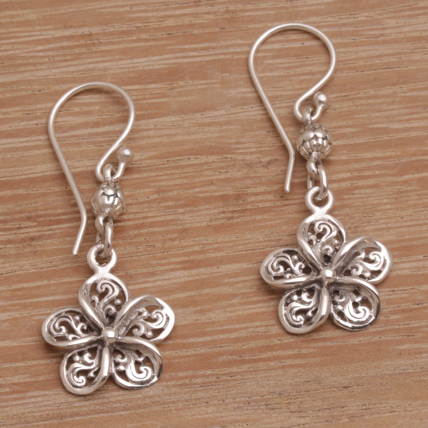 Solitary Jepun Handmade 925 Sterling Silver Floral Earrings Indonesia