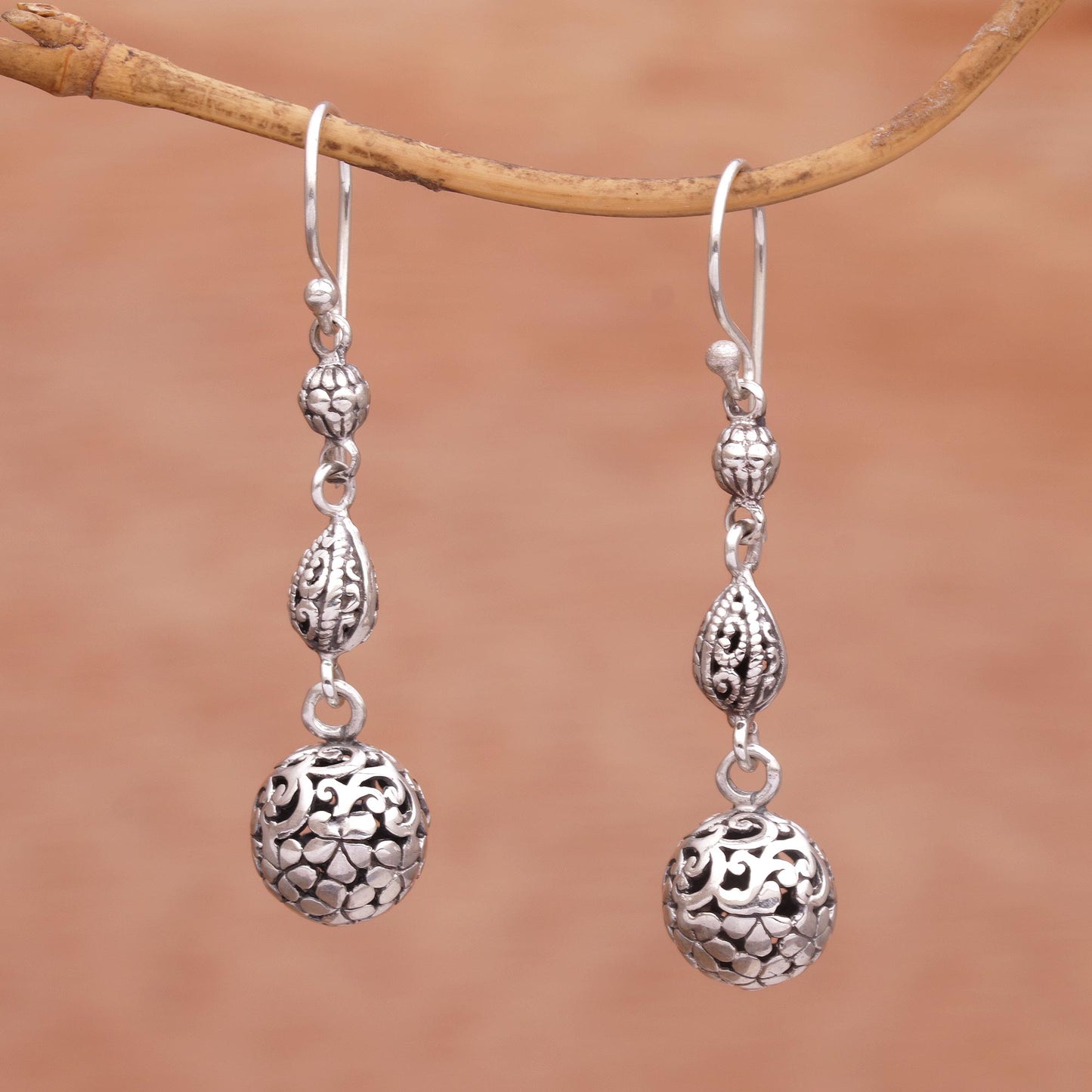 Forest Orbs Indonesian Artisan Handmade 925 Sterling Silver Orb Earrings