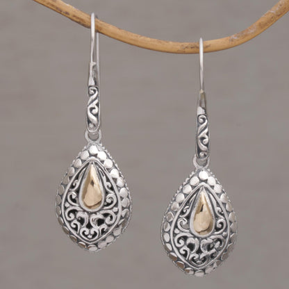 Teardrop Dew Hand Crafted Sterling Silver and 18K Gold Plated Earrings