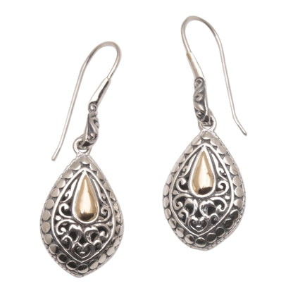 Teardrop Dew Hand Crafted Sterling Silver and 18K Gold Plated Earrings