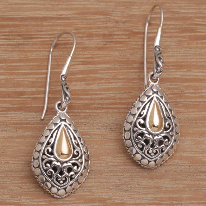 Teardrop Dew Hand Crafted Sterling Silver and 18K Gold Plated Earrings