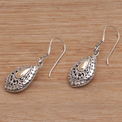 Teardrop Dew Hand Crafted Sterling Silver and 18K Gold Plated Earrings