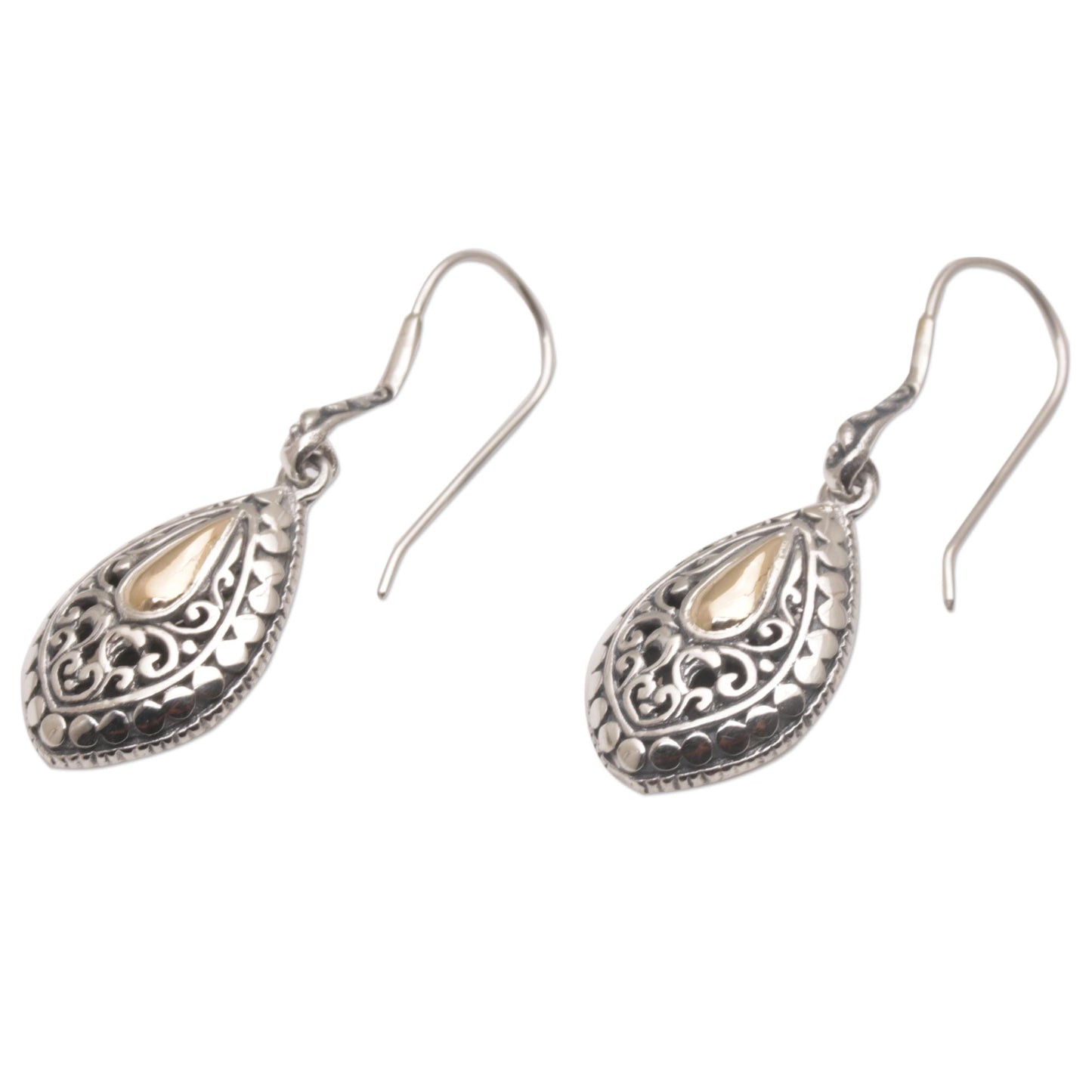 Teardrop Dew Hand Crafted Sterling Silver and 18K Gold Plated Earrings