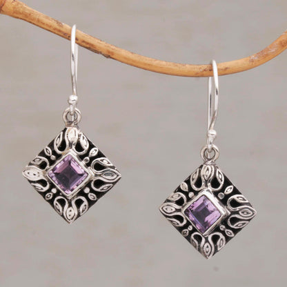 Blessed Window Sterling Silver and Amethyst Dangle Earrings from Bali