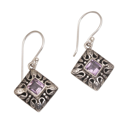 Blessed Window Sterling Silver and Amethyst Dangle Earrings from Bali