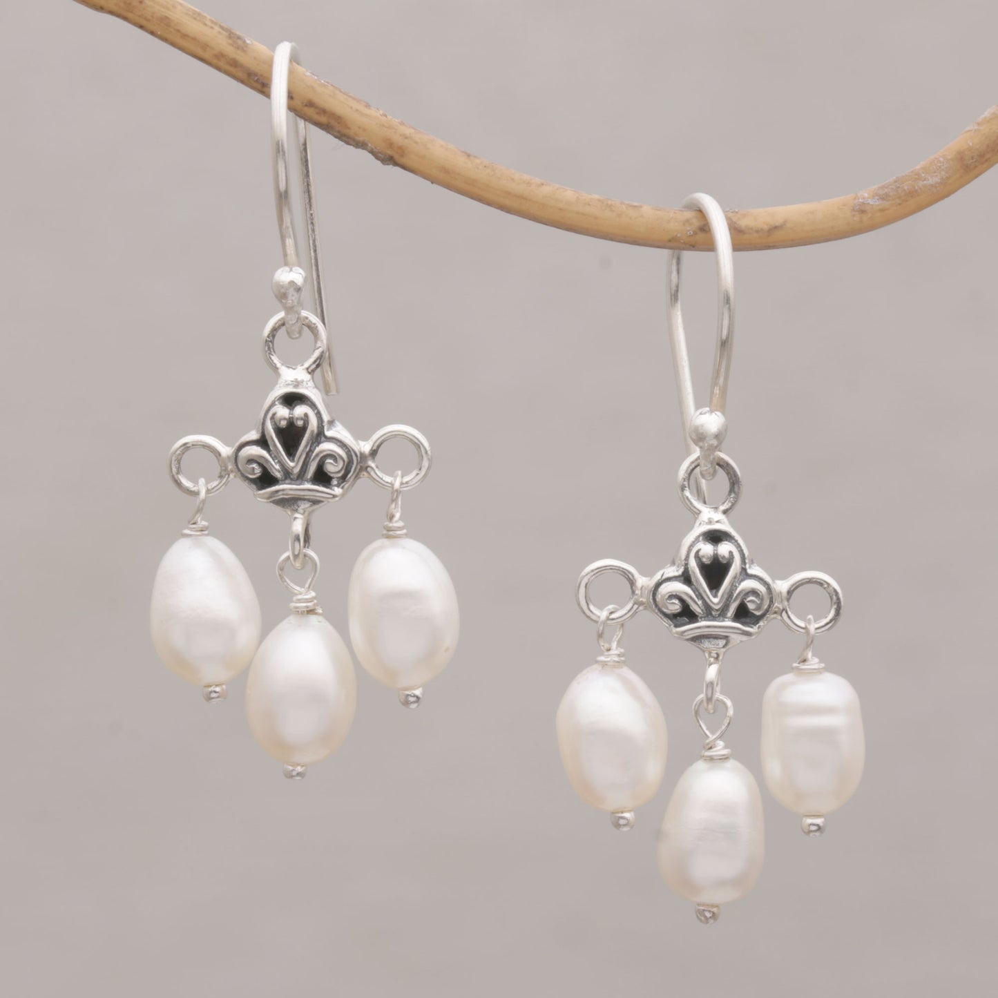 Winter Snowfall Cultured Freshwater Pearl Sterling Silver Dangle Earrings