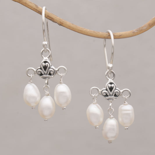 Winter Snowfall Cultured Freshwater Pearl Sterling Silver Dangle Earrings