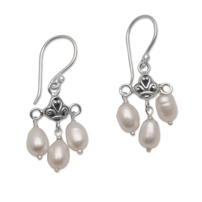 Winter Snowfall Cultured Freshwater Pearl Sterling Silver Dangle Earrings