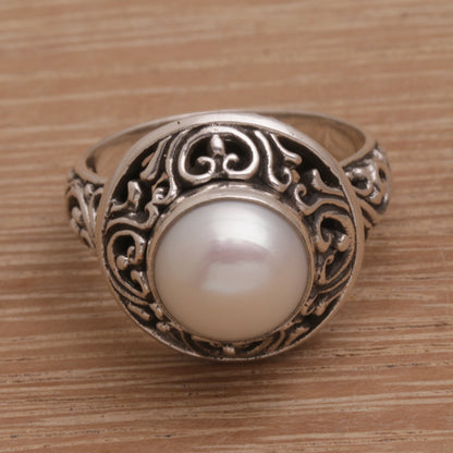 Shining Kingdom Handmade 925 Sterling Silver Cultured Pearl Cocktail Ring