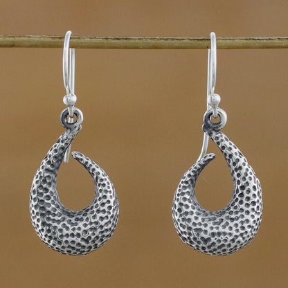 Coral Hooks Textured Sterling Silver Dangle Earrings from Guatemala