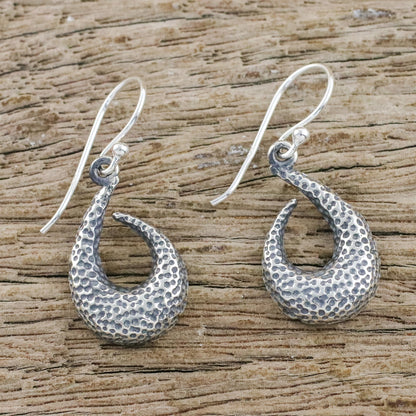 Coral Hooks Textured Sterling Silver Dangle Earrings from Guatemala