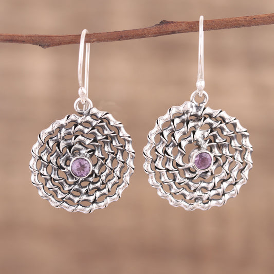 Lavender Spiral Amethyst and Sterling Silver Dangle Earrings from India