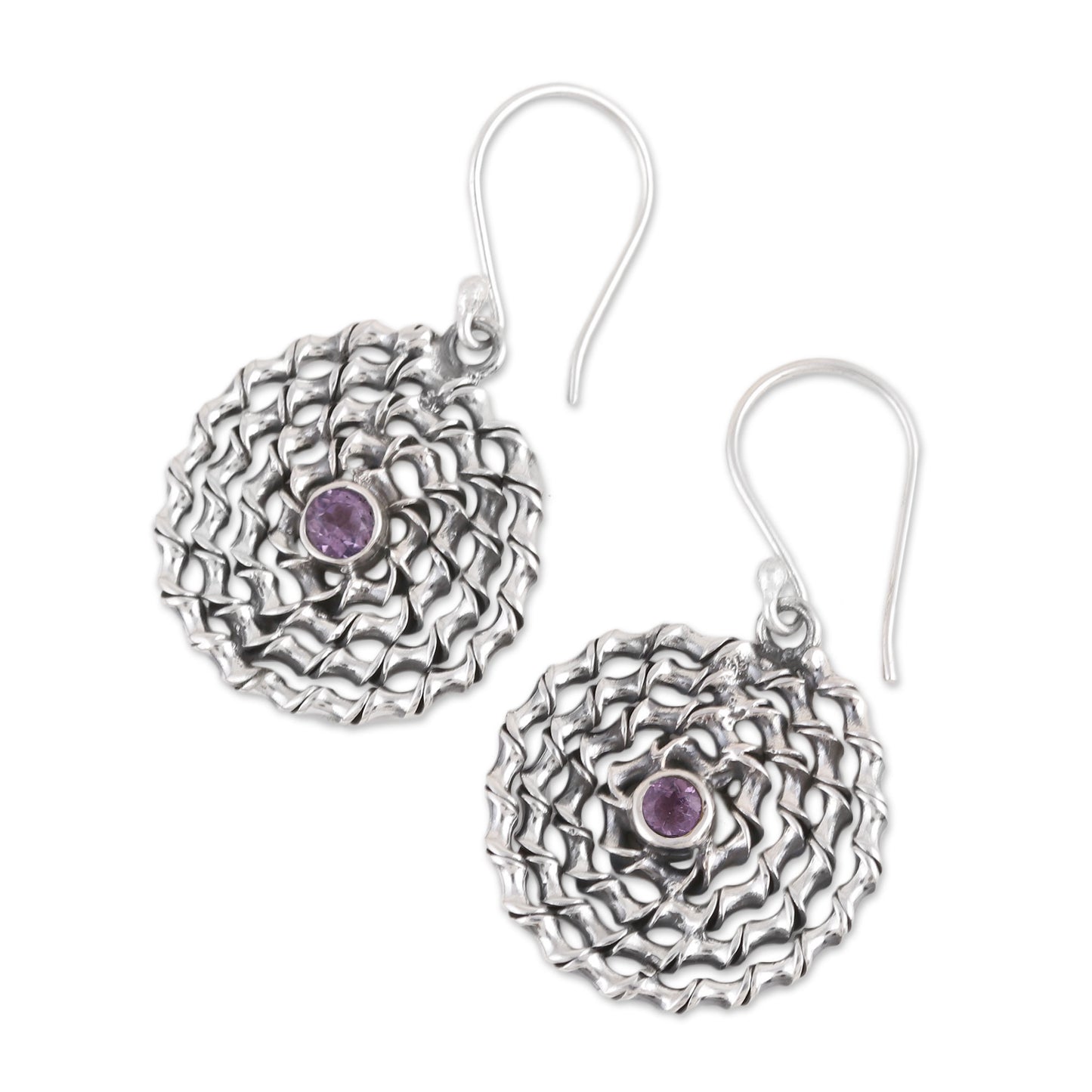 Lavender Spiral Amethyst and Sterling Silver Dangle Earrings from India