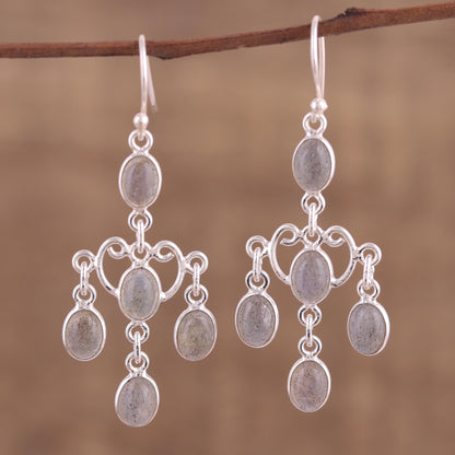 Majestic Cascade Oval Labradorite Chandelier Earrings from India