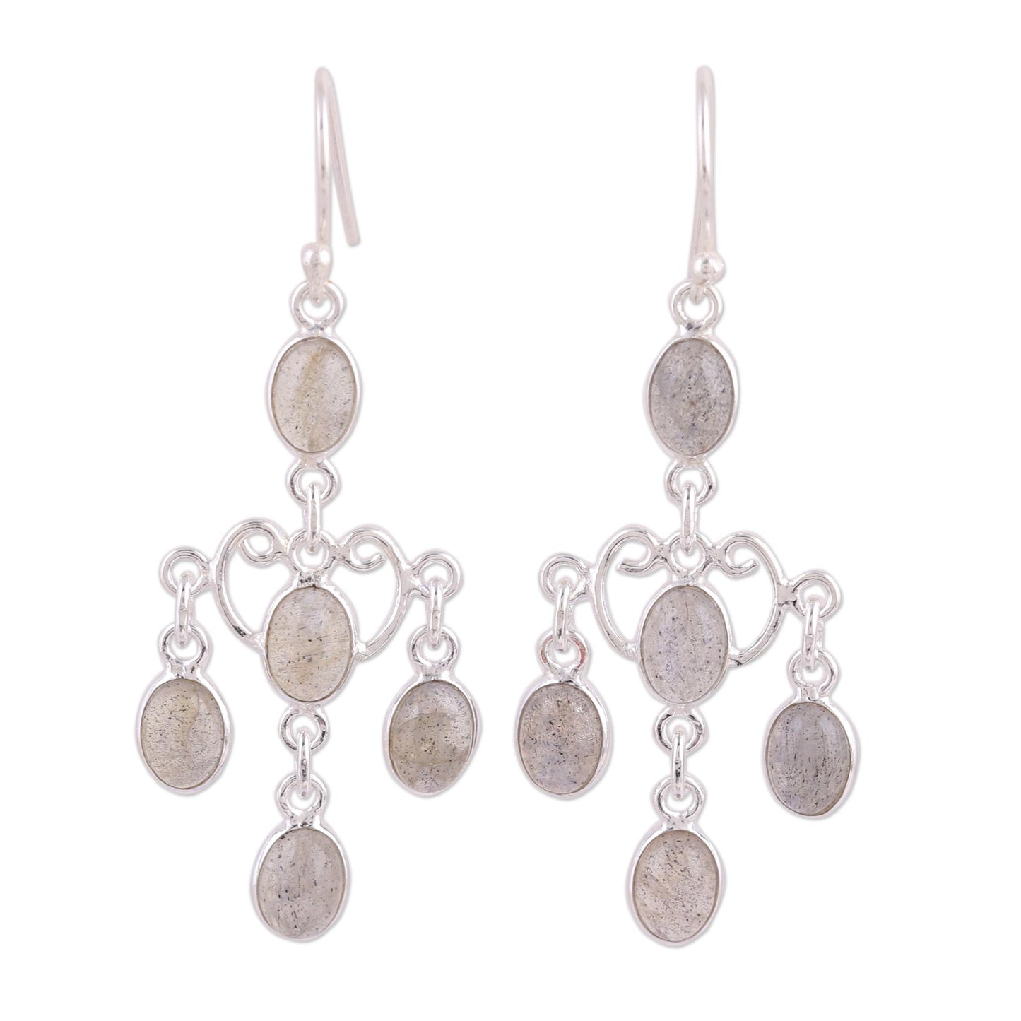 Majestic Cascade Oval Labradorite Chandelier Earrings from India