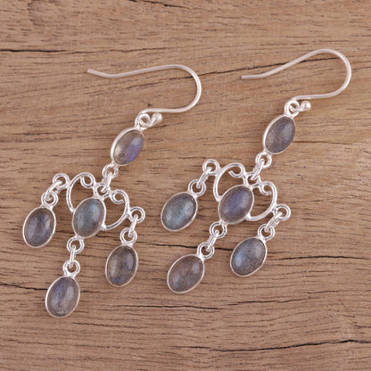 Majestic Cascade Oval Labradorite Chandelier Earrings from India