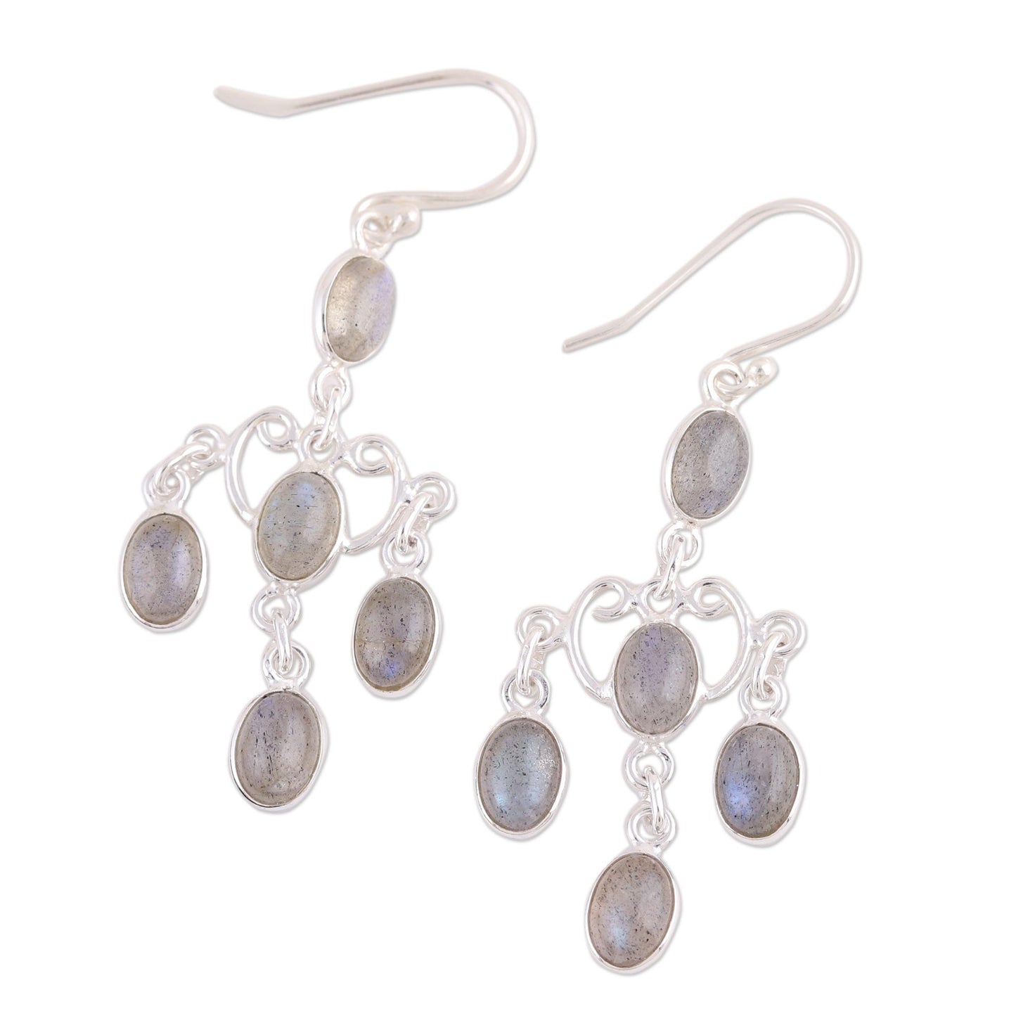 Majestic Cascade Oval Labradorite Chandelier Earrings from India