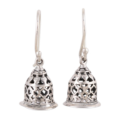 Jali Bell Hand Crafted Sterling Silver Dangle Earrings with Jali Motif