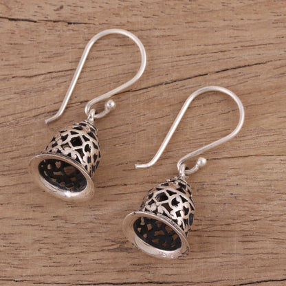 Jali Bell Hand Crafted Sterling Silver Dangle Earrings with Jali Motif