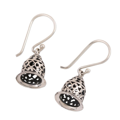 Jali Bell Hand Crafted Sterling Silver Dangle Earrings with Jali Motif