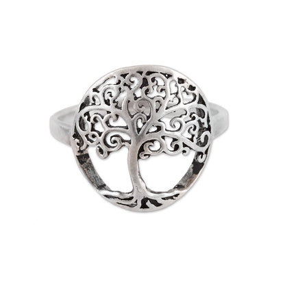 Majestic Jali Tree Indian Sterling Silver Cocktail Ring with Jali Tree Motif