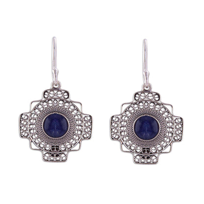 Blue Mountain Chakana Sodalite Chakana Cross Filigree Dangle Earrings from Peru